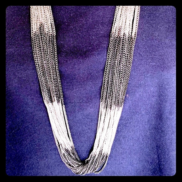 Chunky Dark & light silver tone metal chains necklace multiple fine chain string - Picture 5 of 5